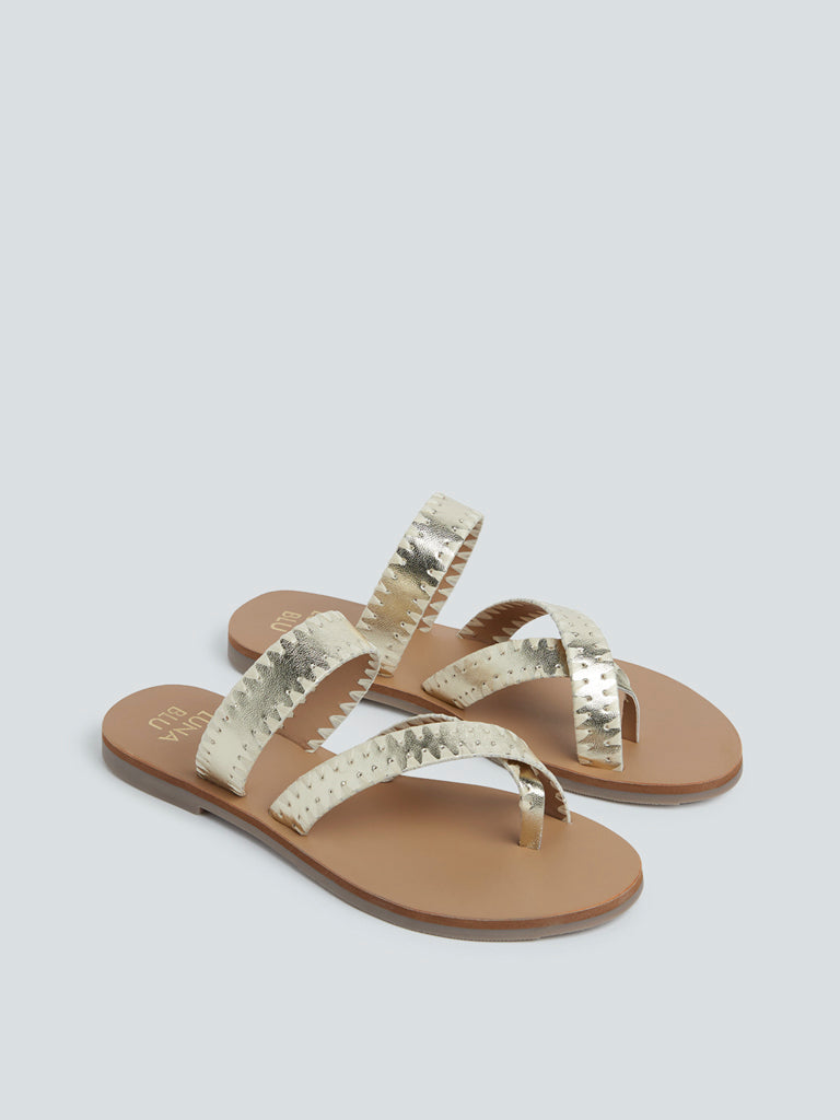 LUNA BLU Gold Criss-Cross Patterned Sandals